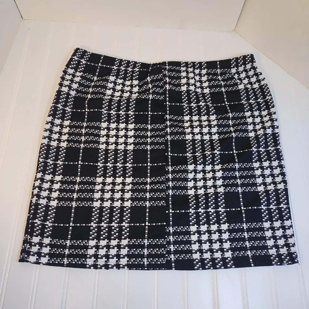 Shein Curve Black White Plaid Mini Skirt Side Slit 1XL Plus Preppy Chic Academia